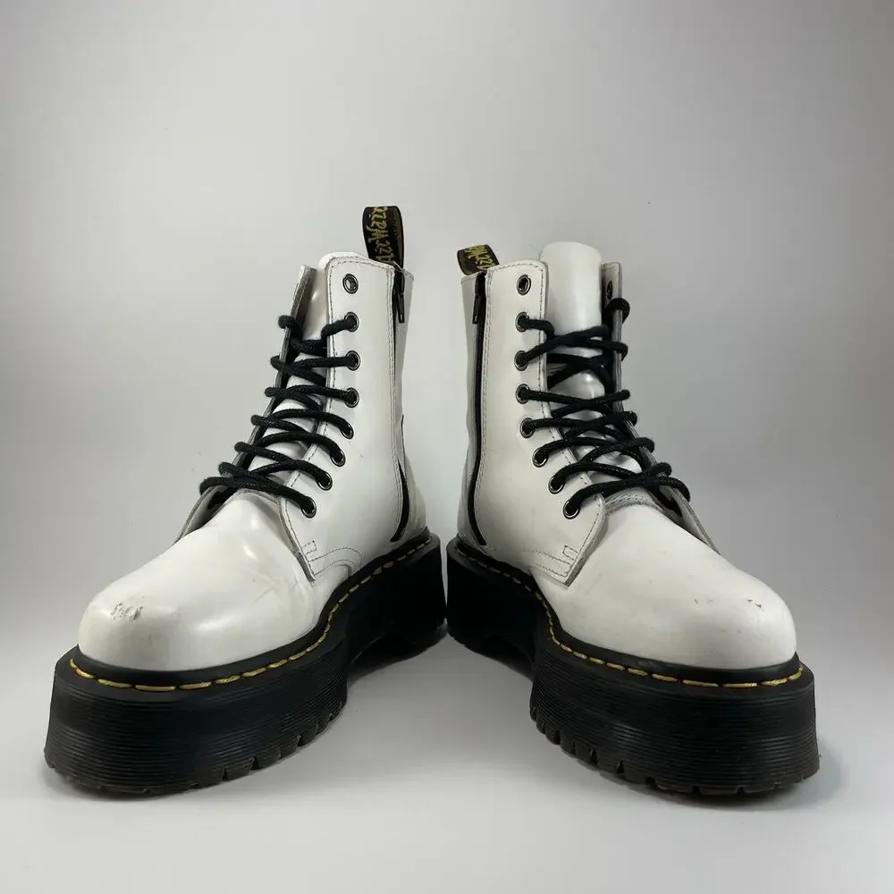 Dr. Martens Jadon Platform Boots Womens Size 6 White Leather Chunky Lace Up